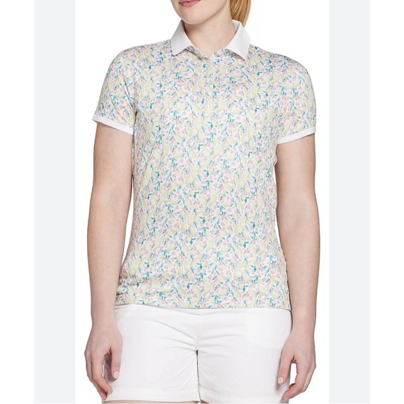 Walter Hagen Fresco Ditsy Lemon Polo Shirt Women's Size L Scalloped Short Sleeve - Picture 7 of 9